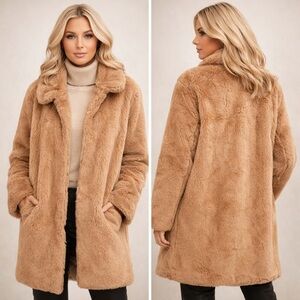Tahari NWT Faux Fur Teddy Coat Plush Warm Longline Jacket Womens Size Large